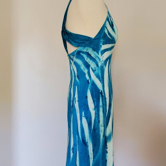 NEW Silk Short midi maxi halter summer Dress painted white blue beach resort 4 6 - Picture 12 of 12